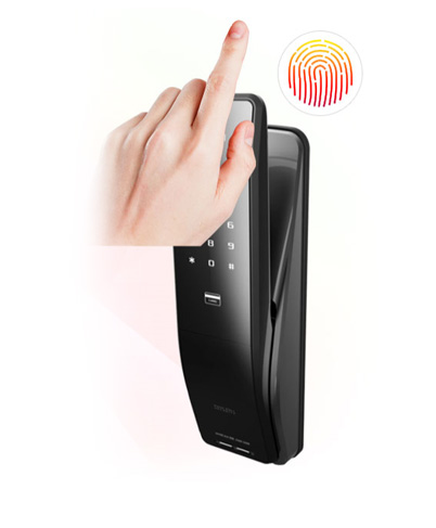 Finger print recognition on the back side of the handle